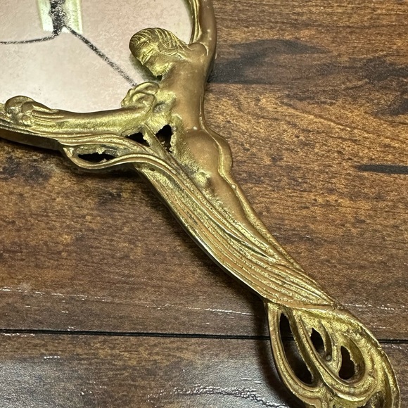 Art Nouveau Woman Figure Hand Mirror Brass Vanity Mirror Antique - Picture 3 of 7